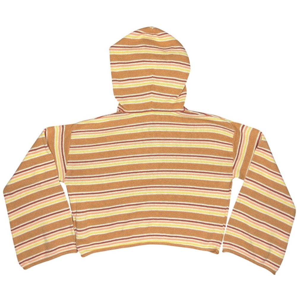 Roxy Sunset Stripes Knit Henley Hoodie S Cropped Bell Sleeve Sweater - Picture 2 of 5